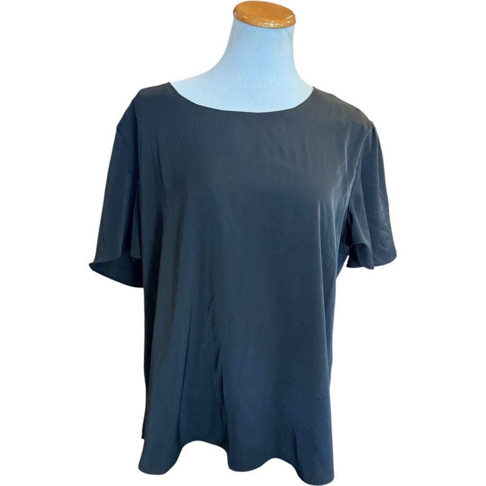Womens Taohuadao Solid Black Scoop Neck Short Sleeve Top Blouse - Sz 2X